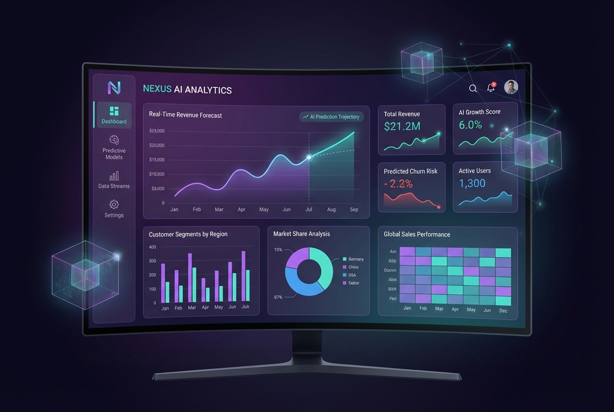 AI-powered analytics dashboard showing real-time business insights